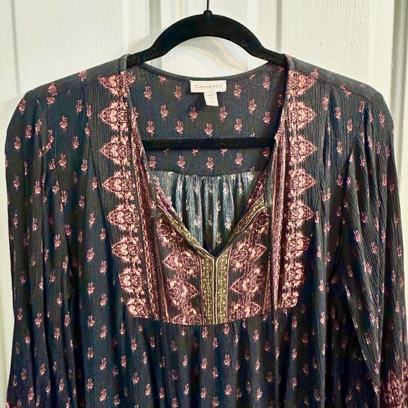 Excellent Condition Garnet Hill Boho Border-Print Blouse (Black/Spice: Size 10) - Picture 2 of 7